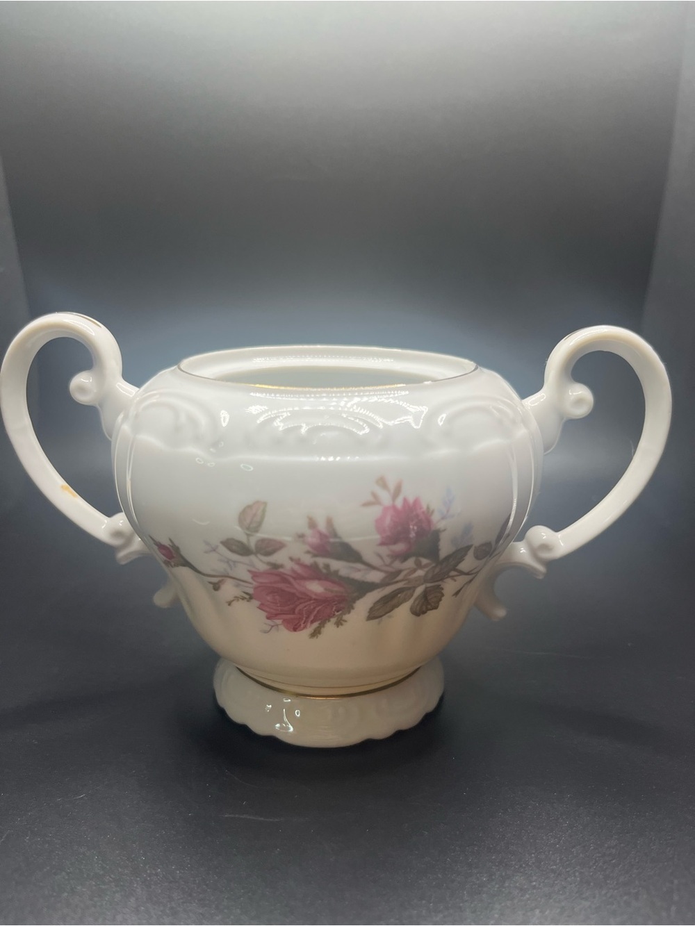 Vintage Royal Rose Fine China Japan Sugar Bowl Pink Rose Floral Gold Trim No Lid